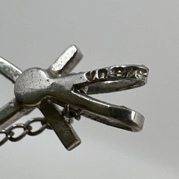 Vintage Sterling Silver & Nephrite Jade Wishbone Pendant 18" Necklace - Picture 4 of 6